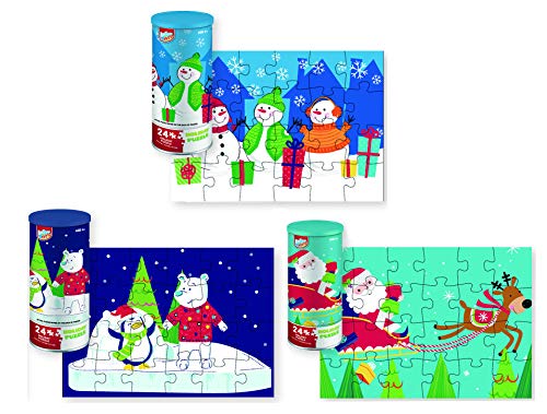Christmas Jigsaw Puzzle Set - Three Holiday 24 -Piece Puzzles - Santa, Polar Bear, Penguin and Snowman Jigsaw Puzzles - Best Kids Stocking Stuffer, Activity