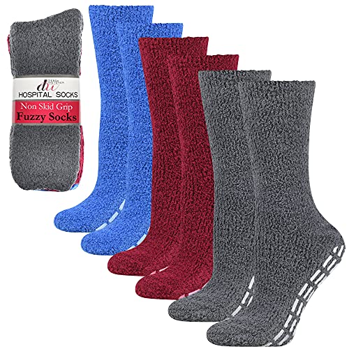 Book Cover 6 Pairs Non-slip Hospital Socks Fuzzy Slipper Grip Socks For Women Men Debra Weitzner