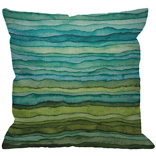 Book Cover HGOD DESIGNS Watercolor Throw Pillow Cover,Stripped Waves Bright Blue and Green Paint Brush Gradient Marine Sea Splash Decorative Pillow Case Cushion Covers for Home Sofa Couch 18x18 inch