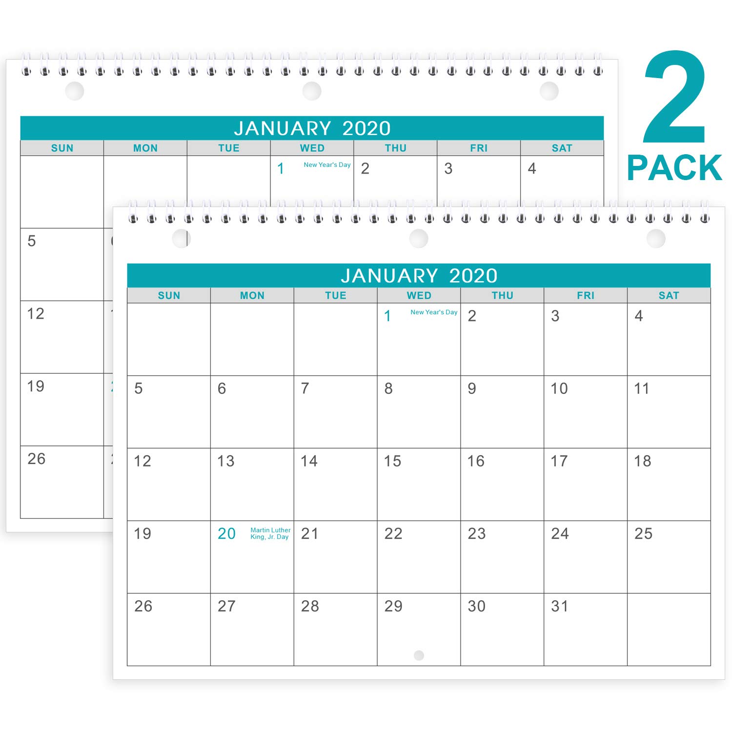 Book Cover 2020-2021 Calendar - 2 Pack Monthly Wall/Desk Calendar, Generous Memo Lined Pages with A4 Premium Thick Paper, 18 Months, January 2020 - June 2021, 11 x 8.5 Inches
