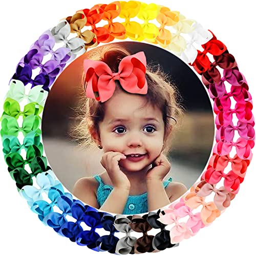 40 Colors 4.5" Hair Bows Clips Grosgrain Ribbon Bows Hair Alligator Clips Hair Barrettes Hair Accessories for Girls Toddler Infants Kids Teens Children