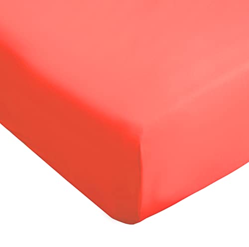 Bed Fitted Sheet Only Queen Size 16" Deep Pocket Mattress Cover Soft and Cozy Brushed Microfiber Fits 12" to 16" Mattress Coral