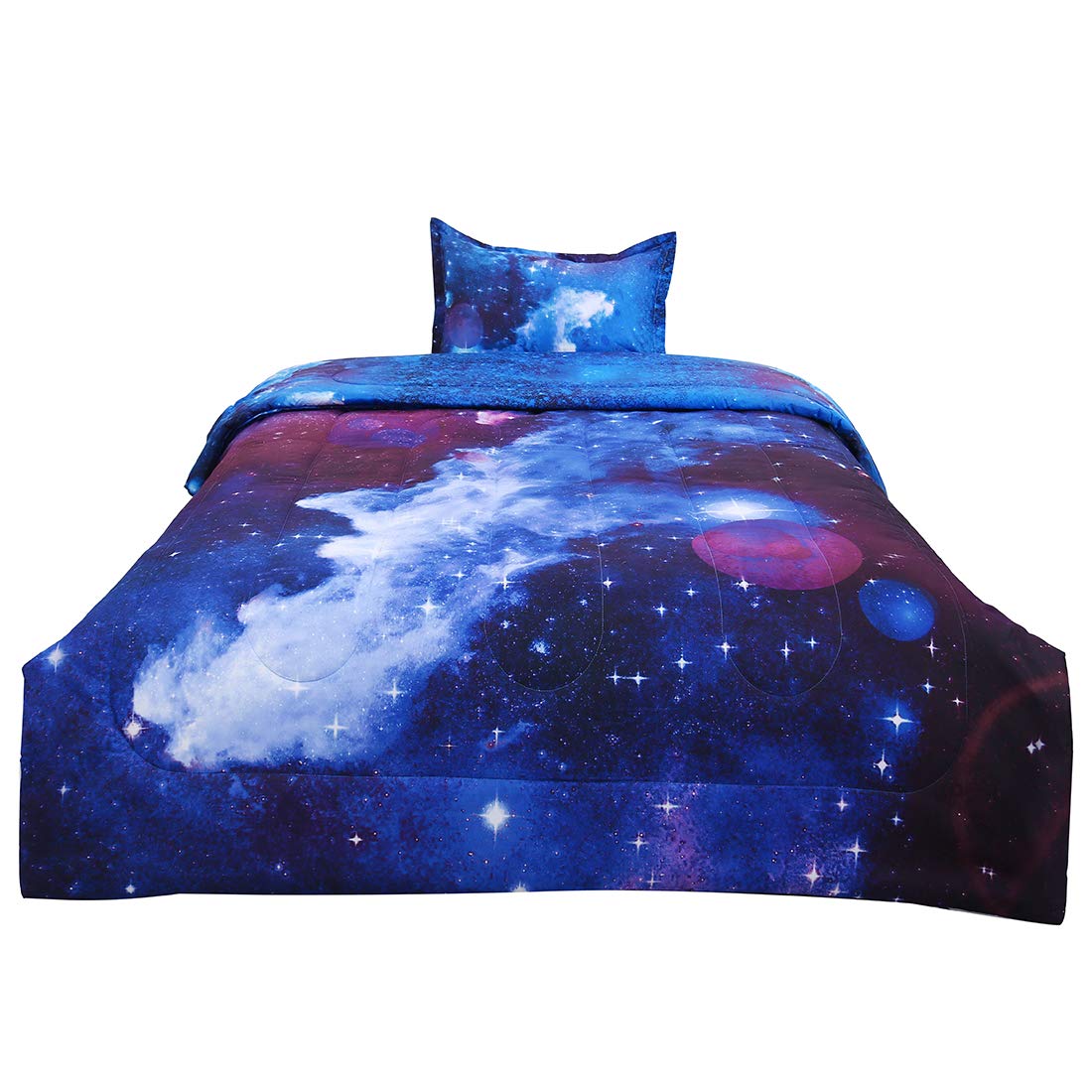Book Cover uxcell Twin Comforter Set Galaxy Dark Blue for Twin Bed - 3D Outer Space Themed Bedding - All-Season Down Alternative Quilted Duvet Reversible Design - Includes 1 Comforter, 1 Pillow Case
