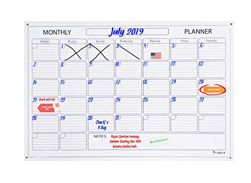 IbexStationers Dry Erase Calendar, Monthly 24 X 36: Whiteboard Surface Planner Organizer for Home, Office & School. Includes Reusable Icon Stickers, 4 Color Markers, Eraser, Mounting Tape & Tack Set…