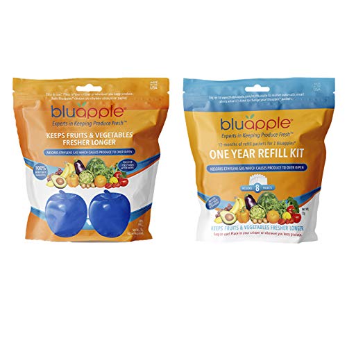 Bluapple Blue Produce Freshness Balls Fresh Extender + One-Year Refill Kit 15 Months Pack Absorb Ethylene Gas