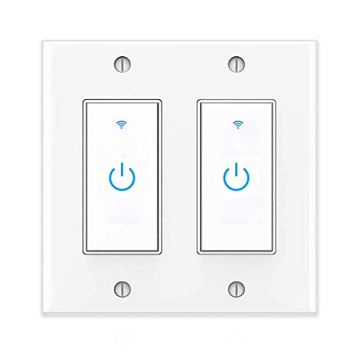 Book Cover Smart Switch WiFi Wall Light Switch Compatible with Alexa, Google Assistant and IFTTT, Neutral Wire Required, Single Pole, 2 Gang