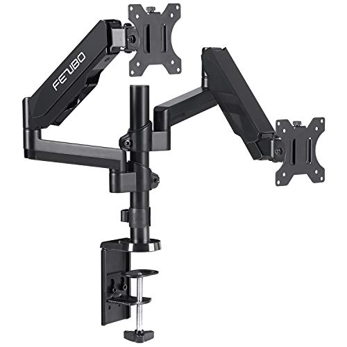 Book Cover FEZIBO Dual Monitor Mount Stand - Height Adjustable Monitor Arm Stand Fully Articulating Gas Spring Desk Mount Fits for 2 Screens 17 to 32 inches