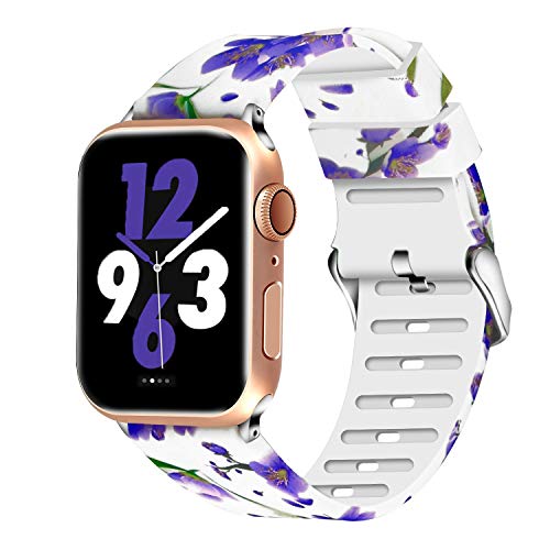 Book Cover Aomoband Floral Bands Compatible with Apple Watch 38mm 42mm 40mm 44mm, Soft Silicone Pattern Printed Replacements Straps for iWatch Series 4/3/2/1 (Floral-13, 38mm/40mm)