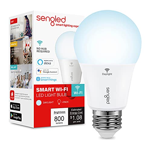 Book Cover Sengled Smart Light Bulb, WiFi Light Bulbs No Hub Required, Smart Bulbs that Work with Alexa, Google Home, Smart LED Light A19 Daylight (5000K), 800LM 60W Equivalent, 1 Pack