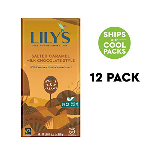 Book Cover Caramelized & Salted Milk Chocolate Bar by Lily's Sweets | Stevia Sweetened, No Added Sugar, Low-Carb, Keto Friendly | 40% Cacao | Fair Trade, Gluten-Free & Non-GMO | 2.8 ounce, 12-Pack
