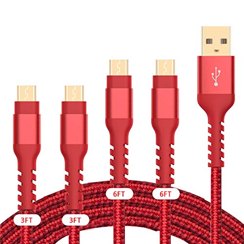 Boreguse Android Charger Cable, 4 Pack Micro USB Cord 【2x3ft + 2x6ft】 Super Durable Nylon Braided Fast Sync Charging Cable for Samsung, Kindle, HTC, Nexus, LG, Xbox, PS4, Smartphones & More, Red