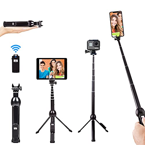 Book Cover Selfie Stick,45 Inch Extendable Selfie Stick Tripod with Rechargeable Wireless Remote and Phone Tripod Stand,Compatible with iPhone 11 Pro Xs X 8 7 6 Plus,Samsung Galaxy Note10 S10 S9 S8,Gopro