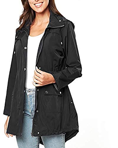 BELLEZIVA Womens Rain Jacket Waterproof Raincoat Outdoor Lightweight Windproof Drawstring Striped Hooded Windbreaker