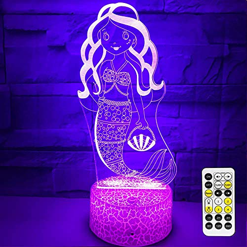 Book Cover eTongtop Night Lights for Kids 3D Mermaid Night Lamps 7 Colors Changeable nightlight with Timer& Remote Control as Gifts for Girls Women