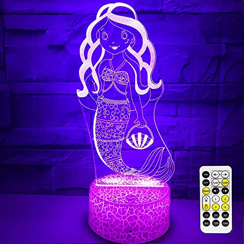 eTongtop Night Lights for Kids 3D Mermaid Night Lamps 7 Colors Changeable nightlight with Timer& Remote Control as Gifts for Girls Women
