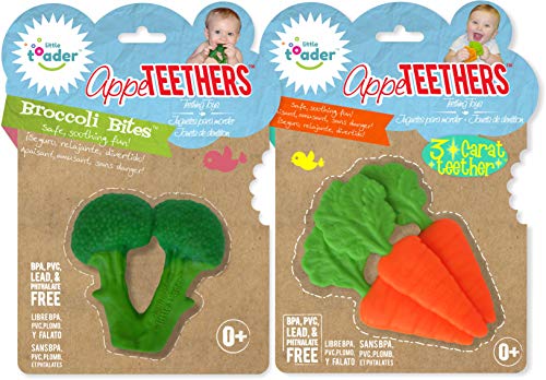 Little Toader Teething Toys - Soft Silicone Fruit and Vegetable Shaped BPA Free Teethers (Broccoli and Carrot)