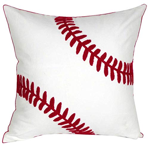 Book Cover DECOPOW Embroidered Baseball Throw Pillow Covers,Square 18 inch Decorative Canvas Pillow Cover for Baseball Room Decor(Cover Only)