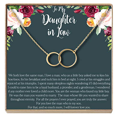 Dear Ava Daughter-in-Law Gift Necklace: Wedding Gift, Jewelry from Mother-in Law, 2 Asymmetrical Circles