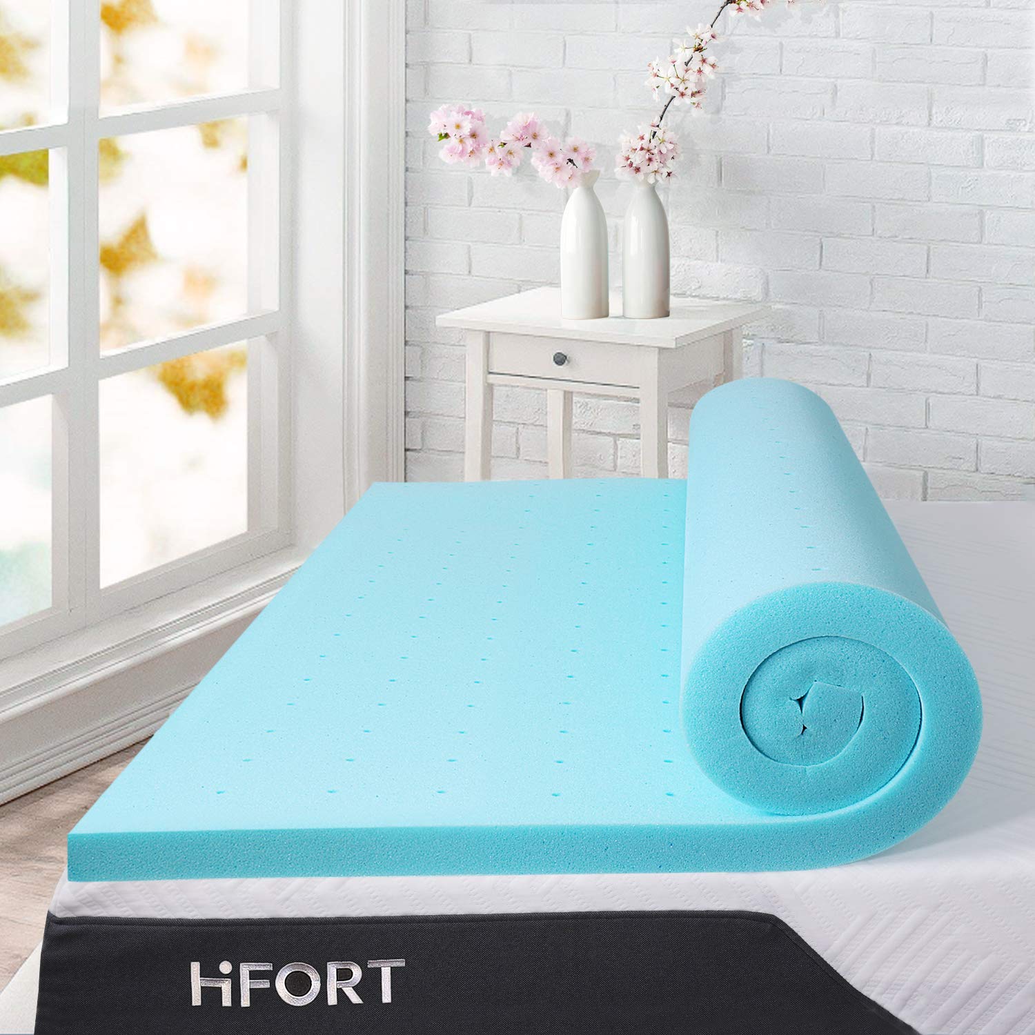 Book Cover LTLKY HIFORT 2inch Memory Foam Mattress Pad Twin XL, Cooling Gel-Infused Extra Long Single Bed Topper