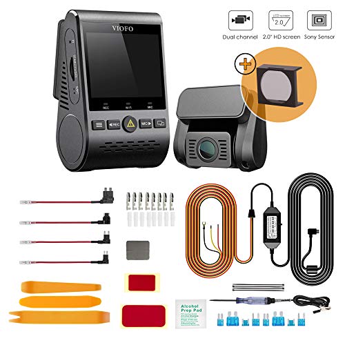 VIOFO A129 Dual with CPL Filter (Anti-Glare) Comprehensive Bundle | 2 Channel 1080P Front and Rear Dash Camera | WiFi GPS Mount Included | 3-Wire Hardwire Kit, Installation Kit and CPL Filter Included