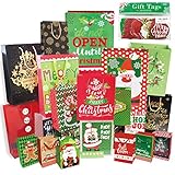 Party Funny 24 Christmas Gift Paper Bags Bulk with handles and 60 Count Christmas Gift Tags-Assorted sizes set for Wrapping Xmas Holiday Presents(6 Jumbo,6 Large,6 Medium,6 Small)