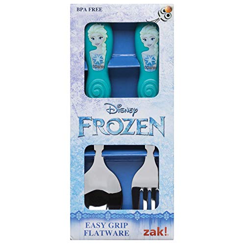 Book Cover Zak Frozen Elsa Easy Grip Flatware Zaktive Kids Fork Spoon Set