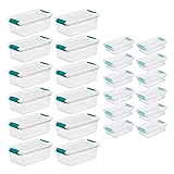 Sterilite 6 Quart Clear Latch Lid Stackable Storage Box Tote, 12 Pack, and Small Clear Latch Lid File Clip Box, 12 Pack for Household Organization