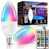 JandCase Candelabra Color Changing Light Bulb, RGBW Bulbs with Remote Control, 5W, 50W Equivalent, Dimmable, 350LM, 2700k-6500k, E12 Base, Ideal for Home Decoration, Halloween, Party, 2 Pack