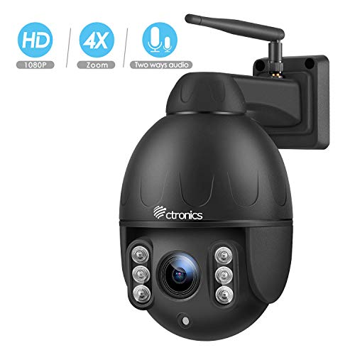 Ctronics PTZ Camera Outdoor,1080P WiFi Security IP Camera, 355° Pan 120° Tilt 4X Optical Zoom, Instant Notification of Motion Detection,165ft Night Vision, Black