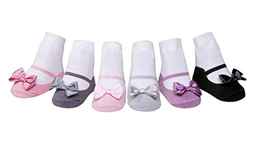 Baby Infant Toddler Girl Shoe Look Socks - Anti Slip - Soft Cotton - 3 or 6 Pairs - Baby Shower (0-12 Months, Pretty Petals - Box)