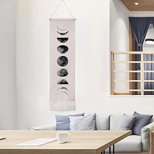 Book Cover Martine Mall Tapestry Wall Hanging Tapestries Nine Phases of The Full Growth Cycle of The Moon Wall Tapestry Cotton Linen Wall Art, Modern Home Decor (White Moon Phase Change, 12.99