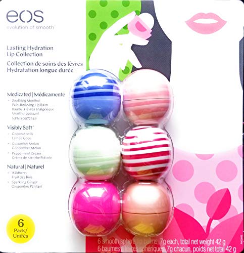 EOS Lip Balm 6 Pack - Wild-Berry Fruit, Sparkling Ginger, Coconut Milk, Cucumber Melon, Peppermint Scream, Smoothing Menthol