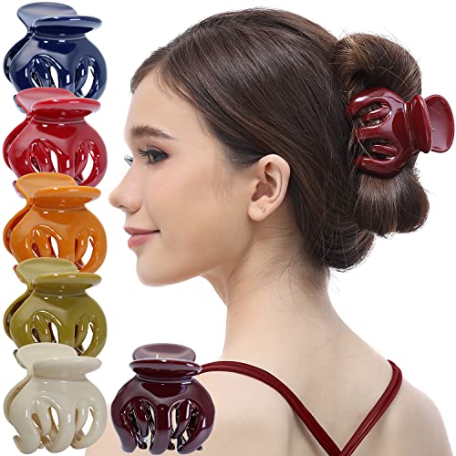 RC ROCHE ORNAMENT 6 Pcs Womens Hair Pumpkin Interlocking Teeth No Slip Secure Grip Strong Solid Ladies Beauty Accessory Classic Clamp Jaw Claw Clip, Large Classic Multicolor