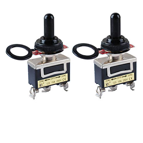 Momentary Toggle Switch (ON)-OFF-(ON) 3 Position Momentary 125V 15A SPDT with Spring Loaded Toggle Switch Metal Bat Waterproof Boot Cap Cover Heavy Duty Toggle Rocker Switch(2 pack)