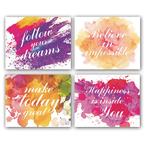Motivational Inspirational Word&Sign Quotes Art Positive Life Typography Print, Set of 4 Canvas Artï¼ˆ8"x10"ï¼‰ Famous Phrases Unique Sayings Posters,Graduation Gift,Multicolor