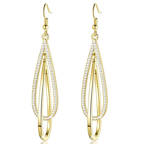 LOVE&CLOVER Earrings for women dangling, Crystal Drop Dangle Earrings Elliptical Ring Teardrop Women Girls Wedding Gift Rose Gold