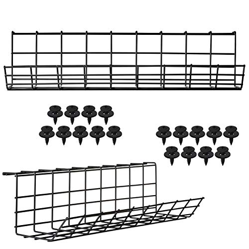 Under Desk Cable Management Tray - Cable Organizer for Wire Management. Metal Wire Cable Tray for Office and Home. Perfect Standing Desk Cable Management (Black Cord Basket - Set of 2X 17'')