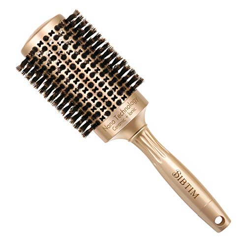[Upgrade] BIBTIM Round Hair Brush with Boar Bristle for Blow Drying, Curling & Straightening, Professional Salon Styling Brush, Nano Technology Ceramic for Perfect Volume & Shine (Pure Boar Brush)
