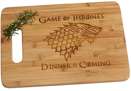 Book Cover Game of Thrones Dinner is Coming Laser Engraved Bamboo Wood Cutting Board with Handle Funny Gift House Stark