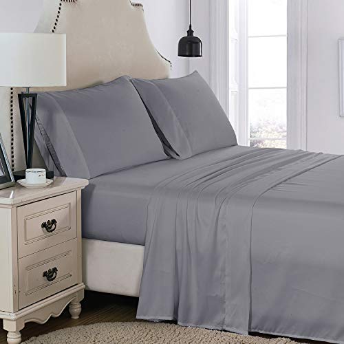 Book Cover PHOENIX HOME TEXTILES 1500 Collection Soft Brushed Microfiber Sheet Set with 15-Inch Deep Pocket -Wrinkle Fade and Stain Resistant - 4 Piece (Queen, Grey)
