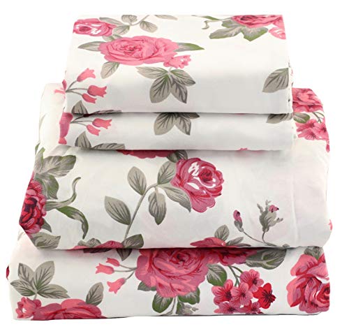 Book Cover 1800 Series Super Soft Egyptian Comfort Salmon Red Color & Red Floral Rose (Queen)