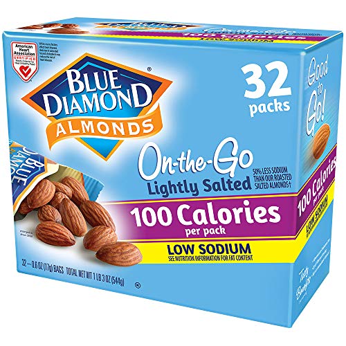 Book Cover Blue Diamond Almonds Low Sodium Lightly Salted Snack Nuts, 100 Calorie Packs, 32 Count