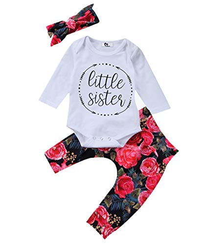 Book Cover Baby Girls Little Sister Bodysuit Tops Floral Pants Bowknot Headband Outfits Set