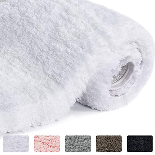 Book Cover Lifewit Bathroom Rug Bath Mat Non-Slip Rubber Microfiber Soft Water Absorbent Thick Shaggy Floor Mats, Machine Washable, White, 24
