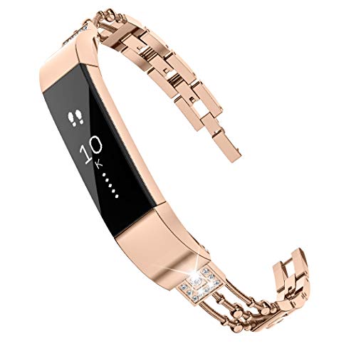 Wearlizer Compatible Metal Fitbit Alta Bands for Women Small Fitbit Alta hr Women Metal Replacement Bands Accessories Straps Bracelet Bangle Wrist Bands Small Large (Rose Gold)