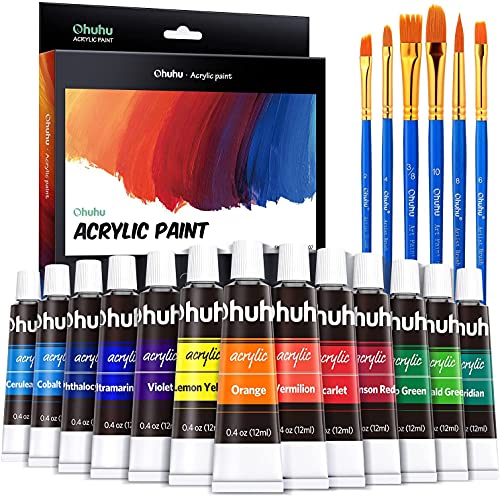 Book Cover Ohuhu Complete Acrylic Paint Set - 24х Rich Pigment Colors - 6 x Art Brushes - for Painting Canvas, Clay, Ceramic & Crafts, Non-Toxic & Quick Dry - for Kids & Adults Christmas Gifts