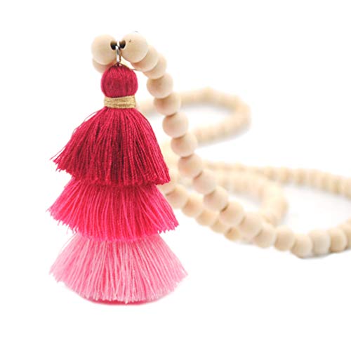 chaomingzhen Bohemian Long Necklace Pendant Tiered Layered Tassel Thread Fringe Beads Chain for Women Girls