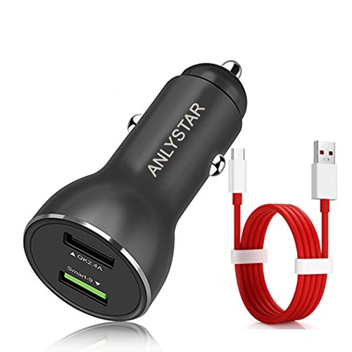 Book Cover ANLYSTAR Dash Car Charger for Oneplus6T/6/5T/5/3T/3,QC3.0 Charger for Galaxy S10/S9/S8/S7/S6/Plus, Poweriq for iPhone 11/XS/Max/XR/X/8/7, Ipad Pro, and More, with Dash Type C Cable 3.3FT