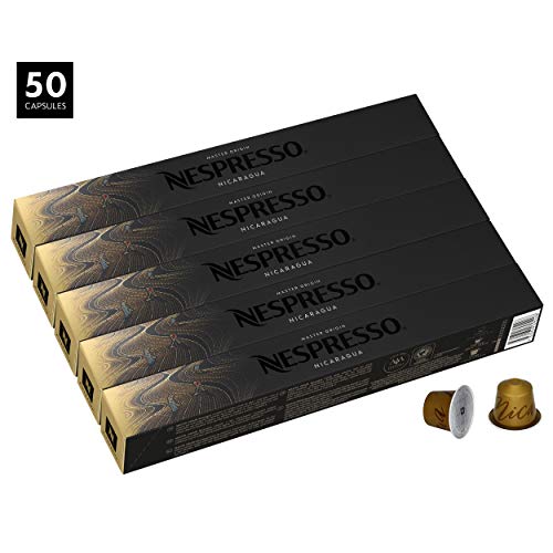Nespresso Master Origin Nicaraguan OriginalLine Capsules, 50 Count Espresso Pods, Intensity 5 Blend, 100% Nicaraguan Arabica with Smooth Honeyed Coffee Flavors