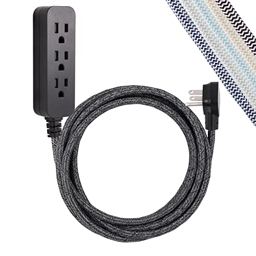 Cordinate Designer 3-Outlet Power Strip, Surge Protection, 10 Ft Braided Cord, Black/Dark Heather, 43013